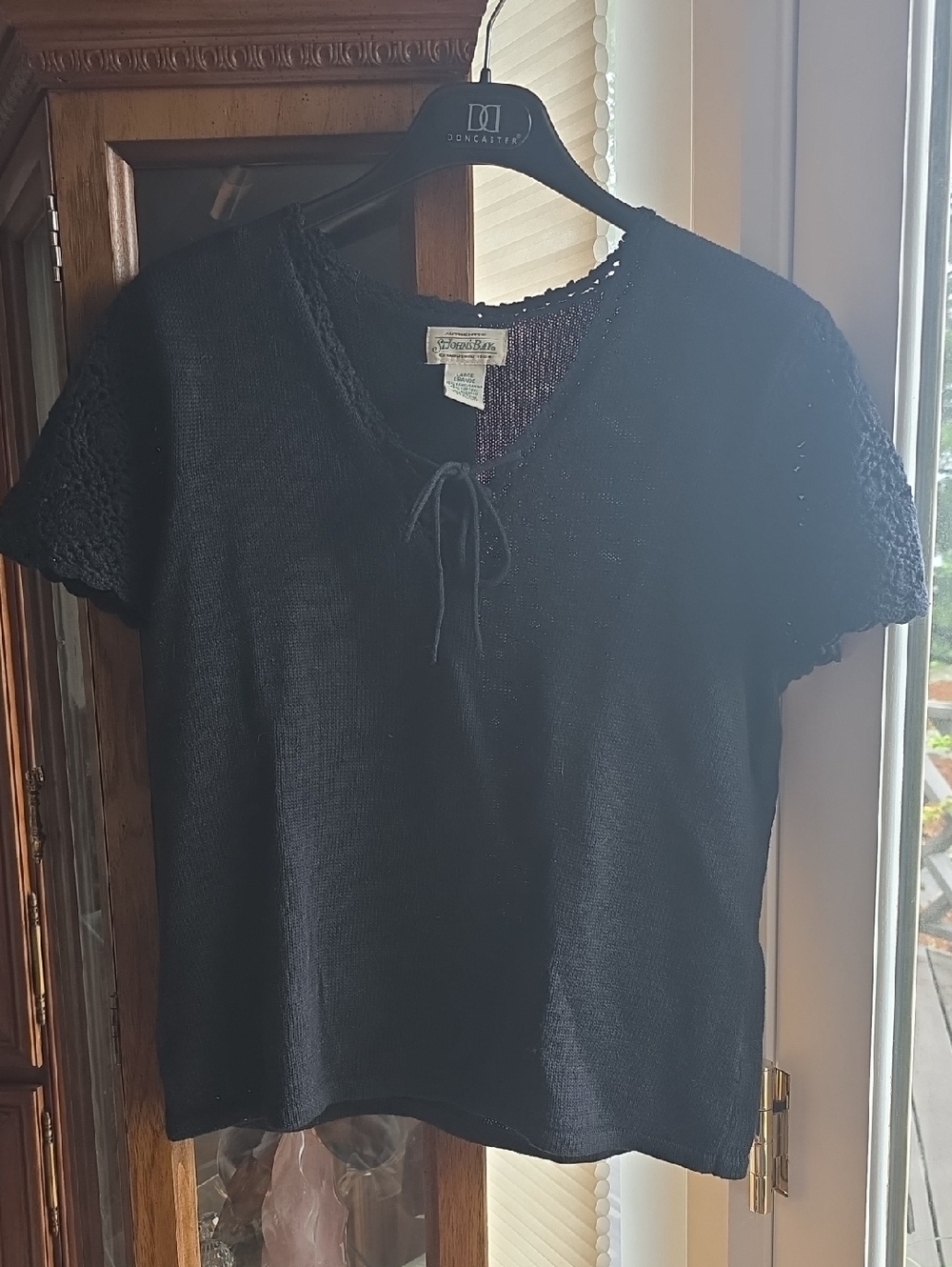 St. John's Bay Black Short-Sleeve Knit Tie-Neck Top